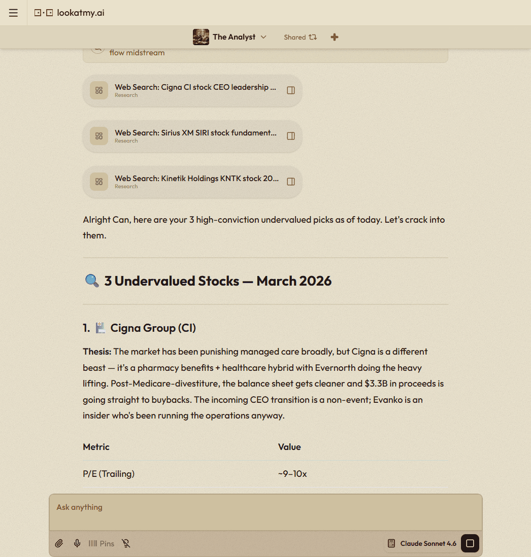 The Analyst running web searches across multiple stocks simultaneously